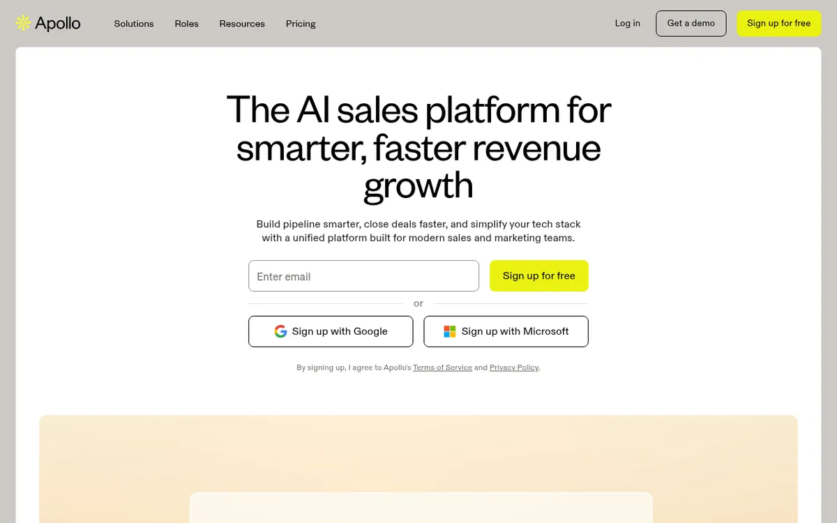 Screenshot of Apollo.io - AI-powered sales intelligence and engagement platform. Find leads and automate outreach.