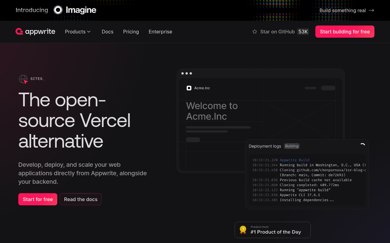 Appwrite interface screenshot showing the main dashboard