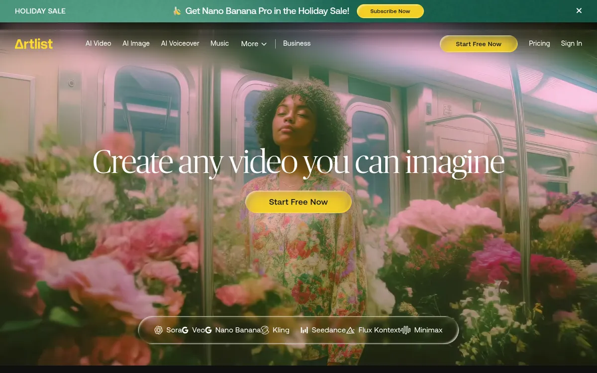 Artlist interface screenshot showing the main dashboard