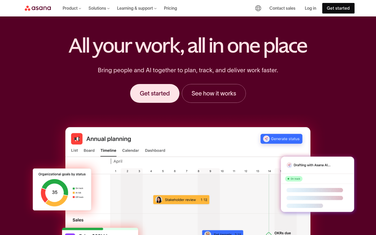 Asana interface screenshot showing the main dashboard