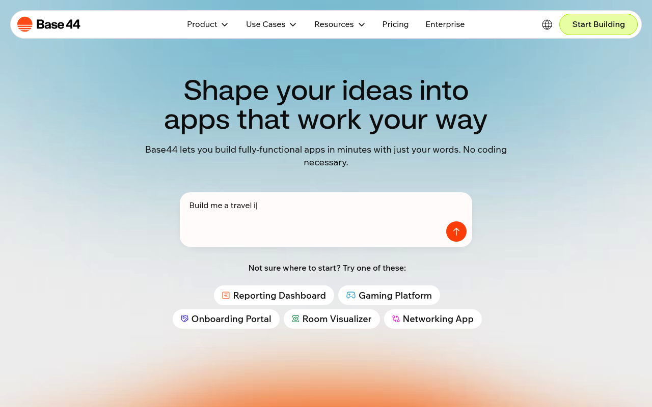 Base44 interface screenshot showing the main dashboard