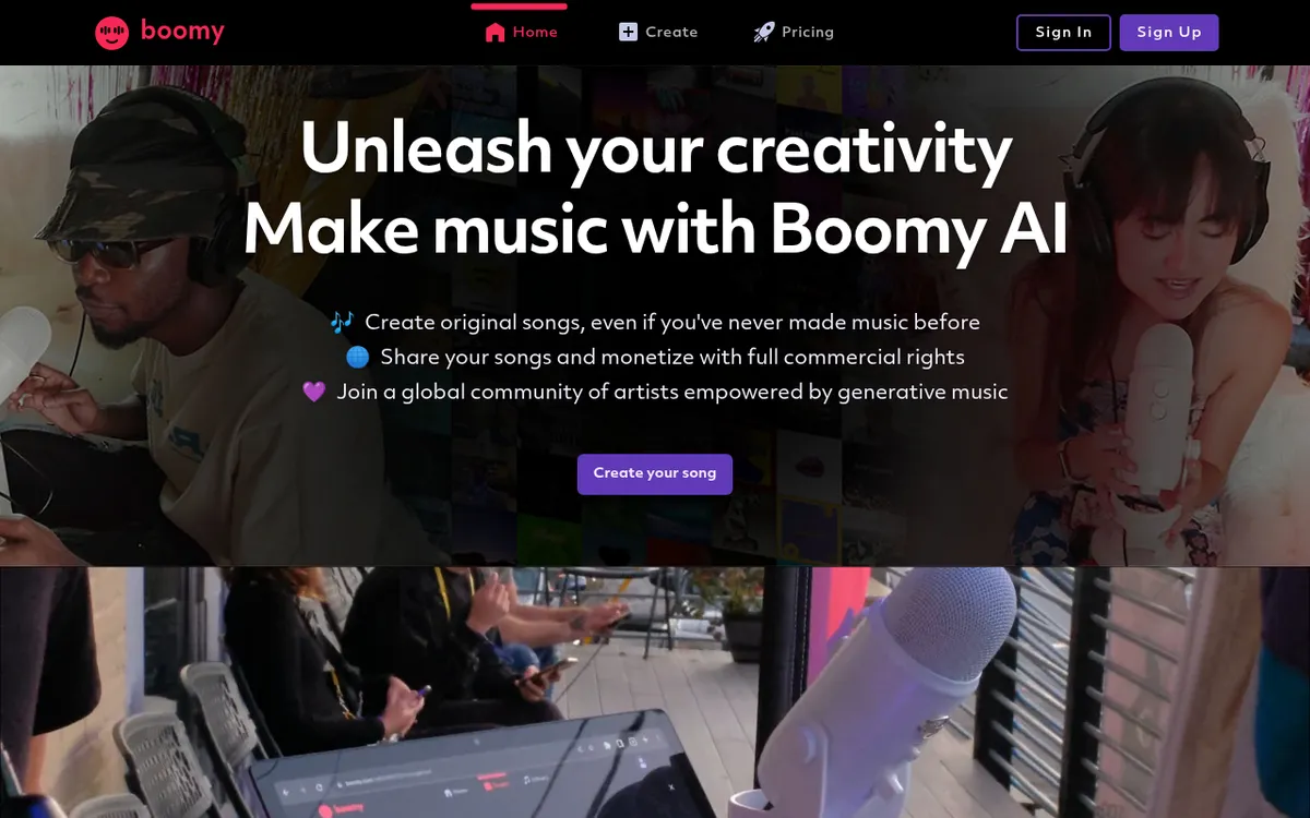 Screenshot of Boomy - Create original AI-generated music in seconds with Boomy's intelligent composition engine. Generate,