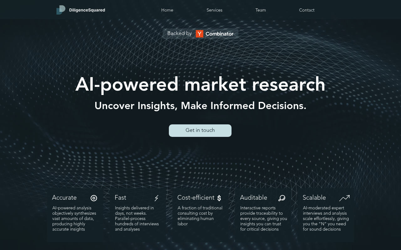 DiligenceSquared interface screenshot showing the main dashboard