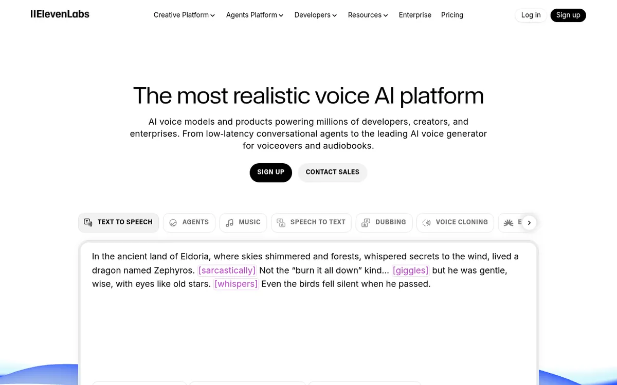 Screenshot of ElevenLabs - Leading AI voice synthesis platform. Creates ultra-realistic voices and offers voice cloning.