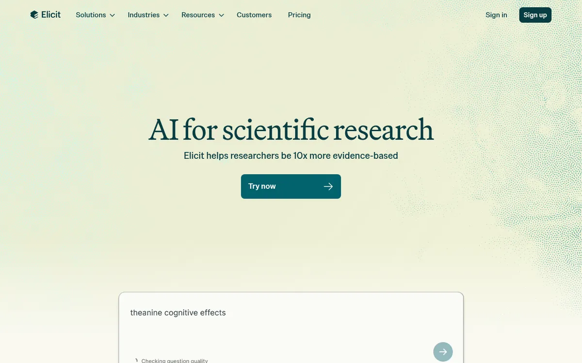 Screenshot of Elicit - Accelerate academic research with AI-powered literature reviews and evidence synthesis. Find relevan