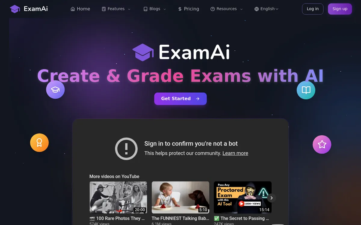 Screenshot of ExamAI - Transform education with AI-powered exam creation, automatic grading, and detailed analytics. Genera