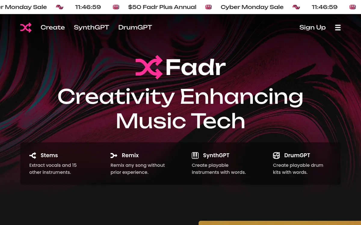 Fadr interface screenshot showing the main dashboard