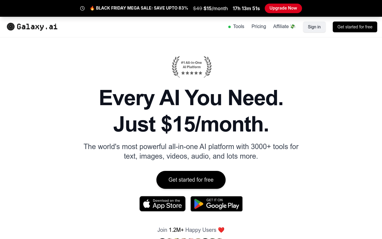 Galaxy.ai interface screenshot showing the main dashboard