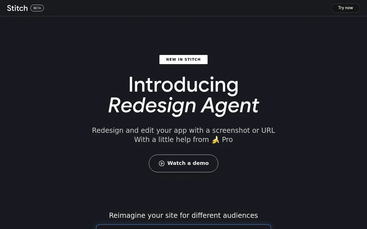 Google Stitch interface screenshot showing the main dashboard