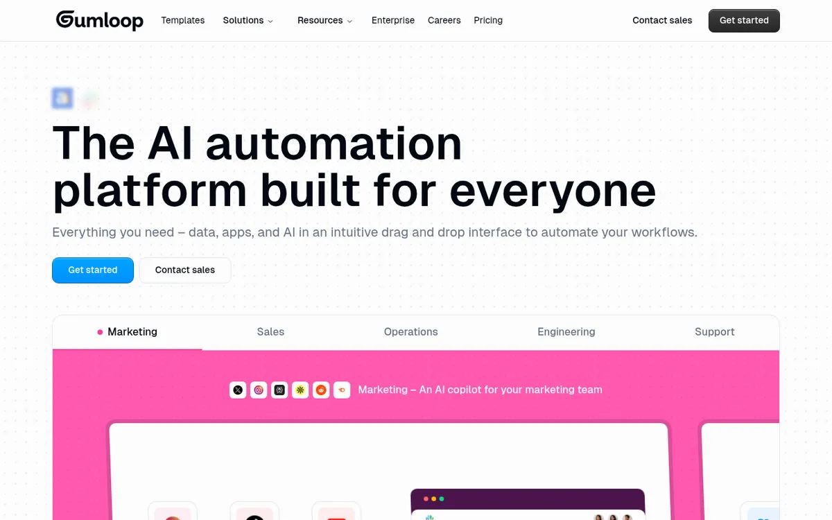 Screenshot of Gumloop - Gumloop is a no-code AI automation platform that enables users to create complex workflows with a si