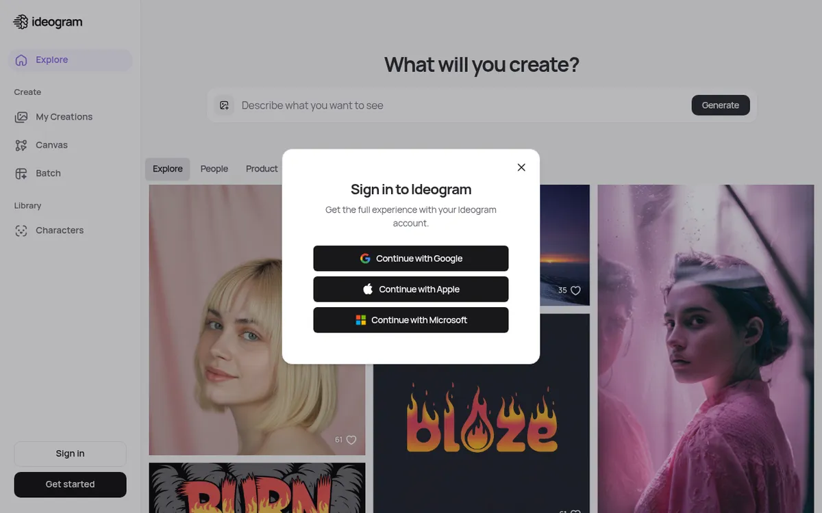 Screenshot of Ideogram - AI image generator that excels at rendering text in images. Great for posters, logos, and designs wi