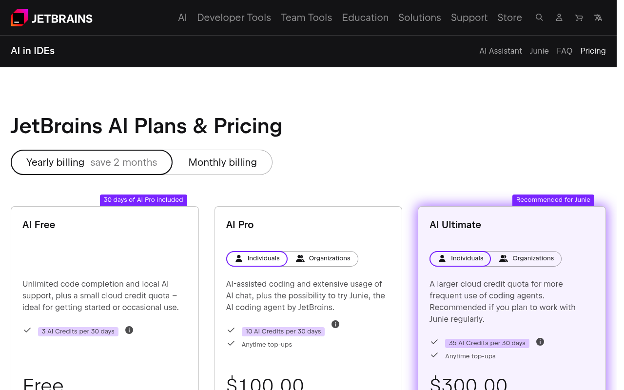 JetBrains AI interface screenshot showing the main dashboard