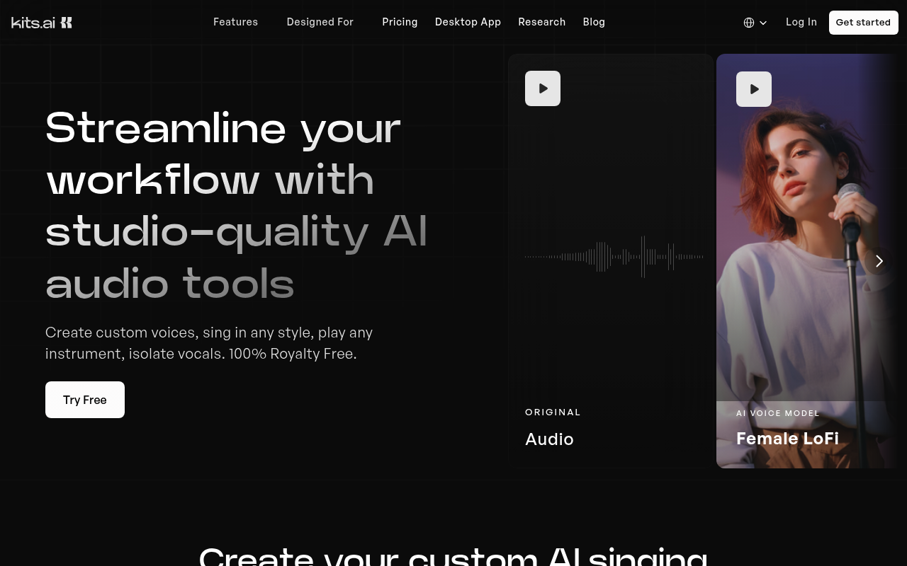 Kits AI interface screenshot showing the main dashboard