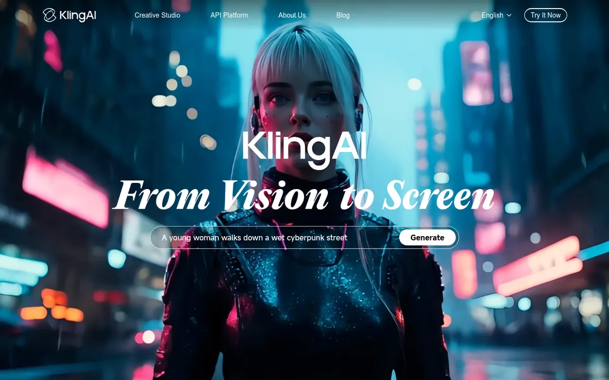 Screenshot of Kling AI - Chinese AI video generator rivaling Sora with impressive motion, physics, and cinematic quality. Gen