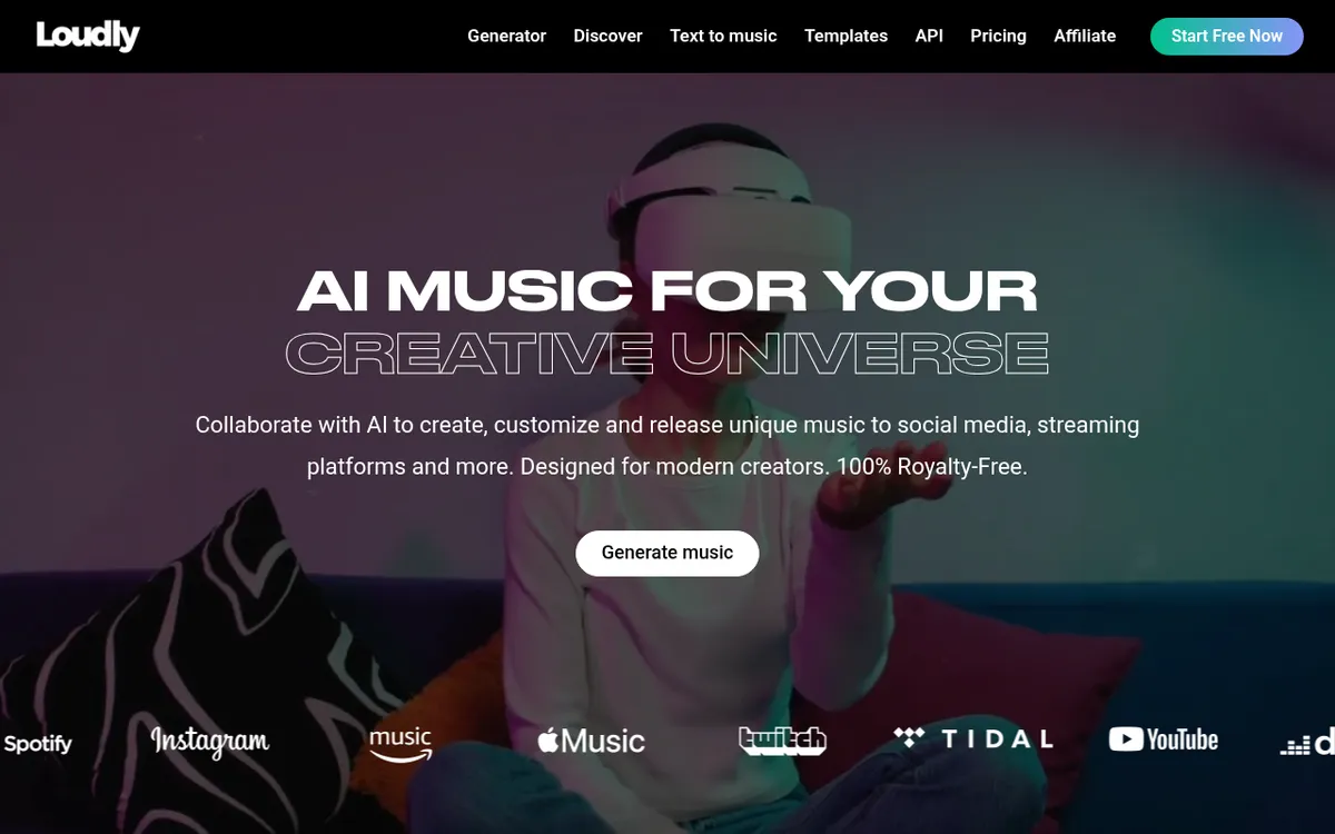 Screenshot of Loudly - Generate high-quality, royalty-free music instantly with Loudly's AI music generator. Create unique 