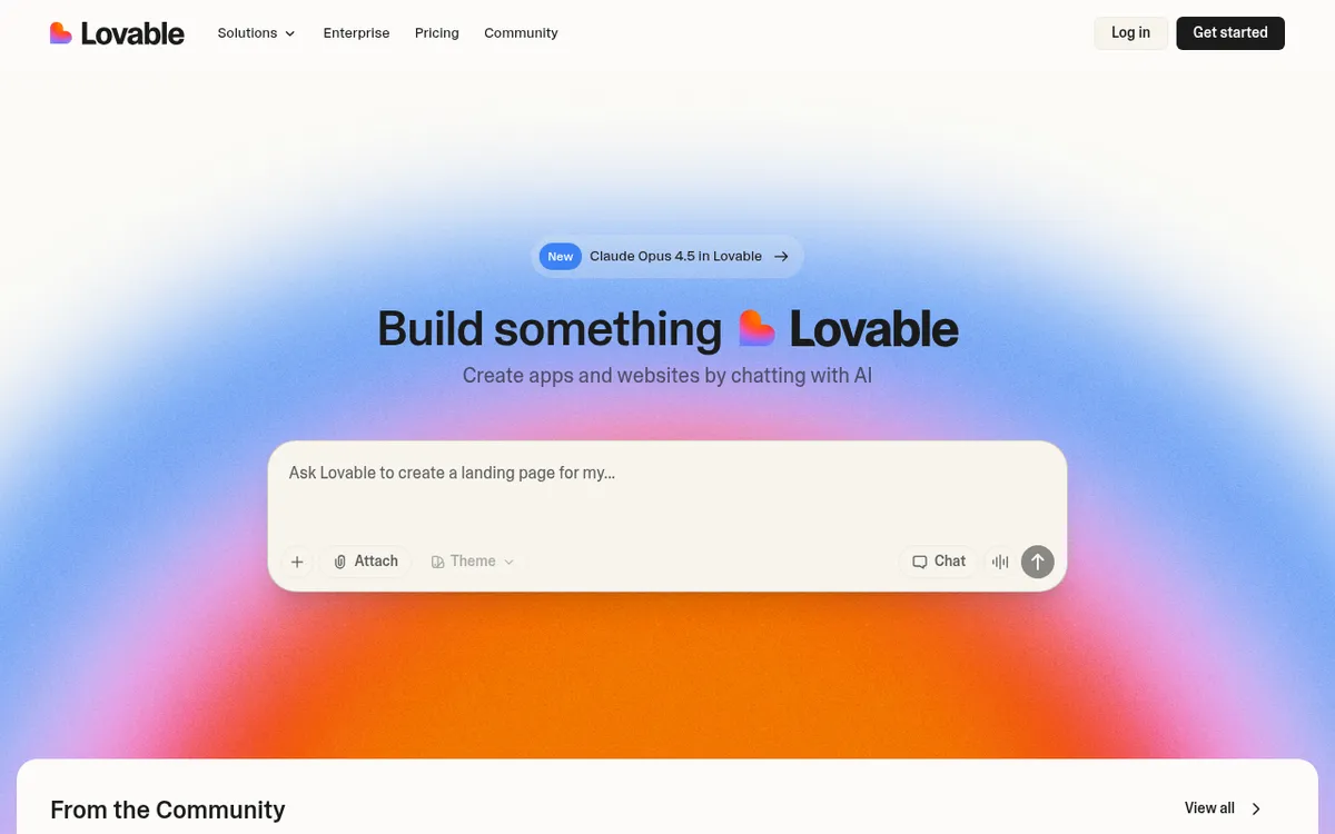 Screenshot of Lovable - Lovable is an AI-powered app builder that generates full-stack web applications from natural languag