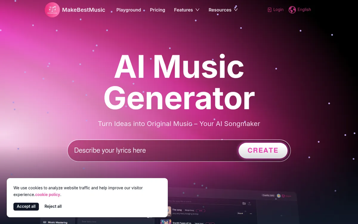 MakeBestMusic interface screenshot showing the main dashboard