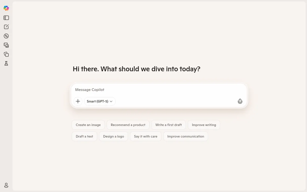 Screenshot of Microsoft Copilot - Microsoft's AI assistant powered by GPT-4 and OpenAI o1 models, integrated across Windows, Edge, and