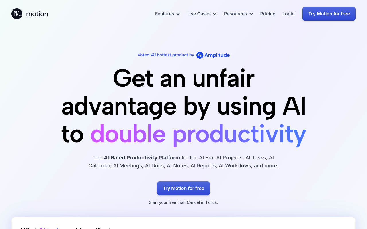Motion interface screenshot showing the main dashboard