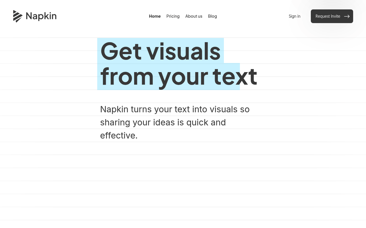 Napkin AI interface screenshot showing the main dashboard