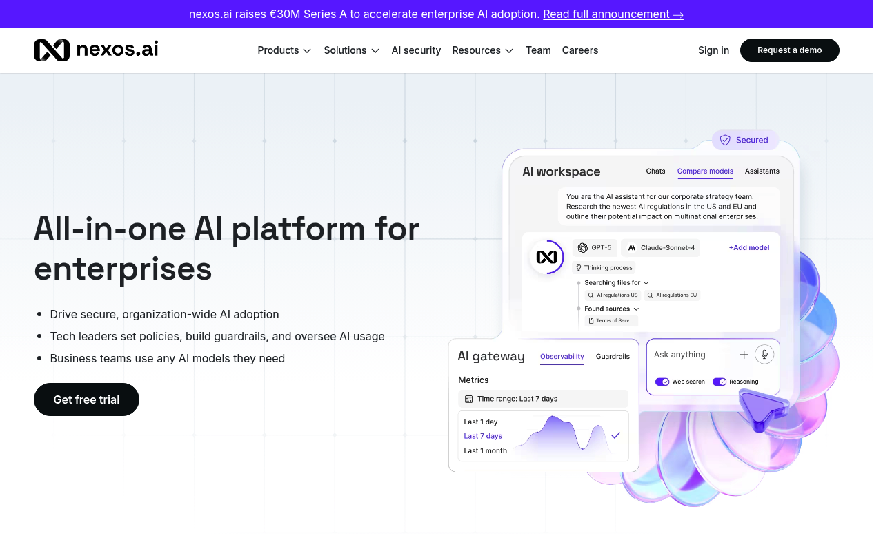 Nexos.ai interface screenshot showing the main dashboard