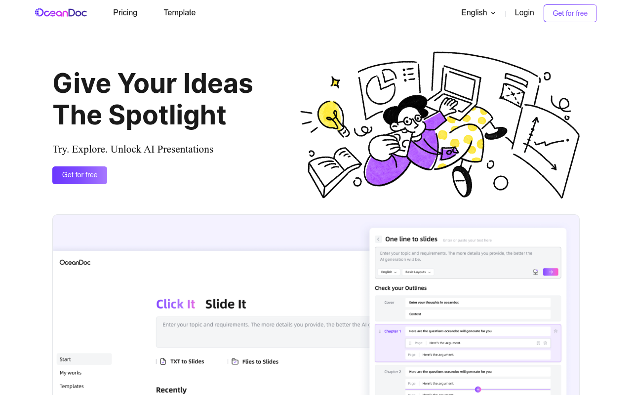 OceanDoc interface screenshot showing the main dashboard