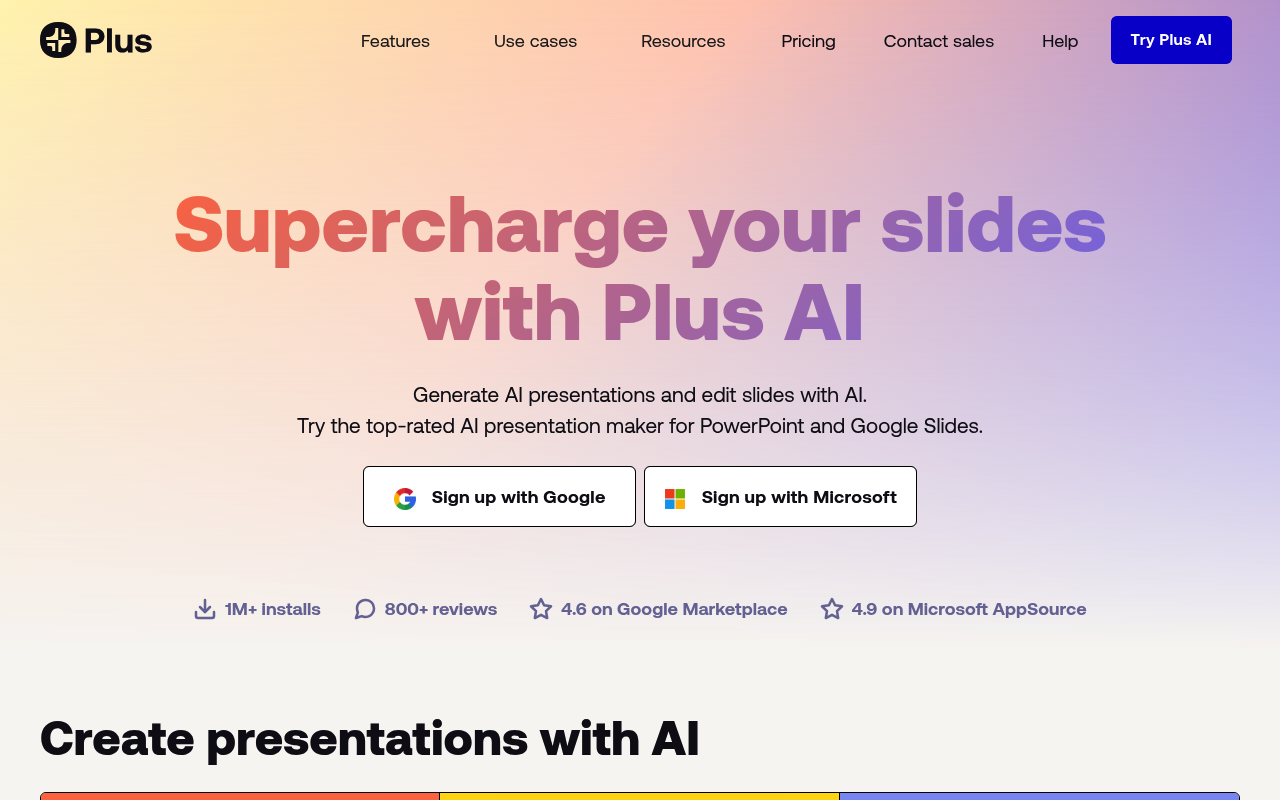 Plus AI interface screenshot showing the main dashboard