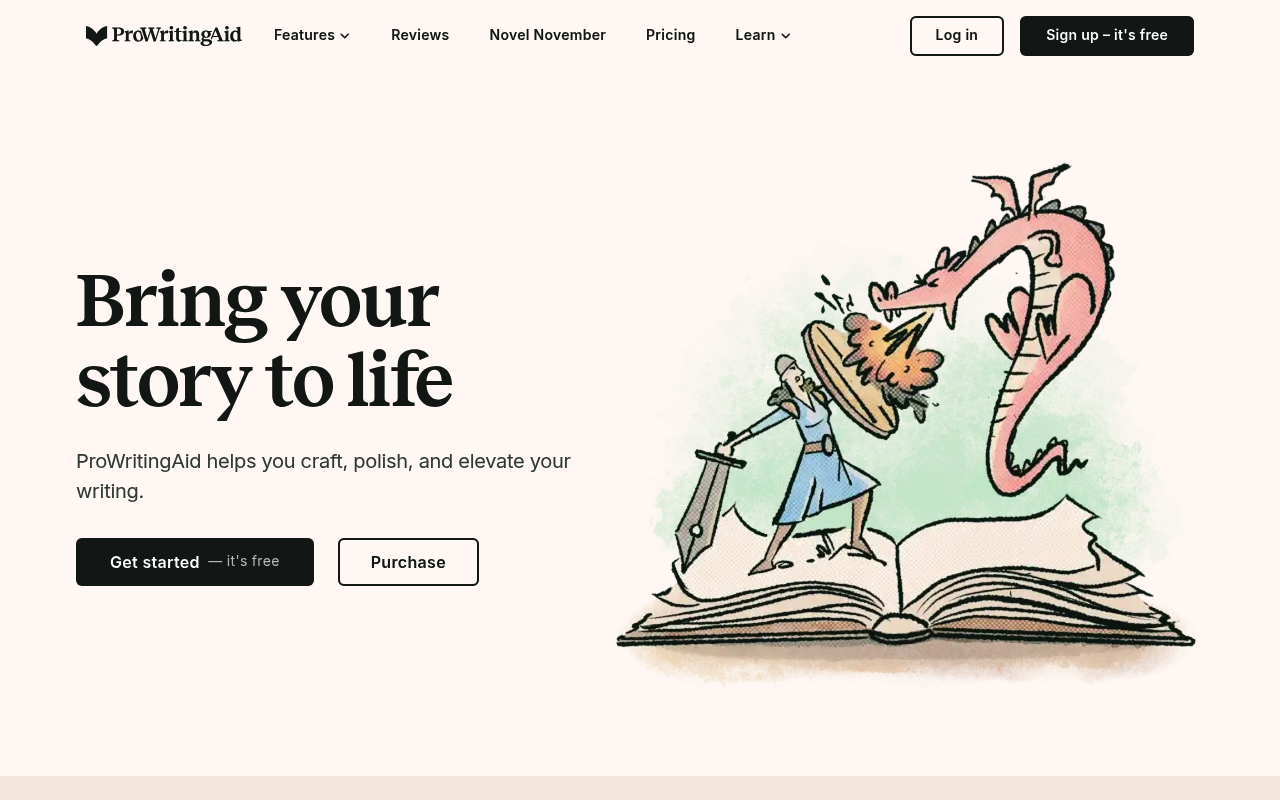 ProWritingAid interface screenshot showing the main dashboard