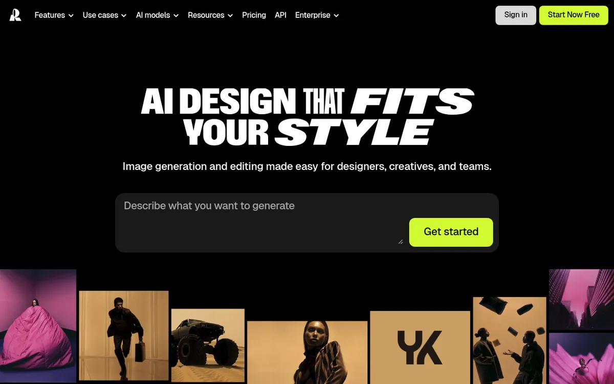 Screenshot of Recraft AI - AI design tool for vector graphics, illustrations, and brand assets. Excels at creating consistent s