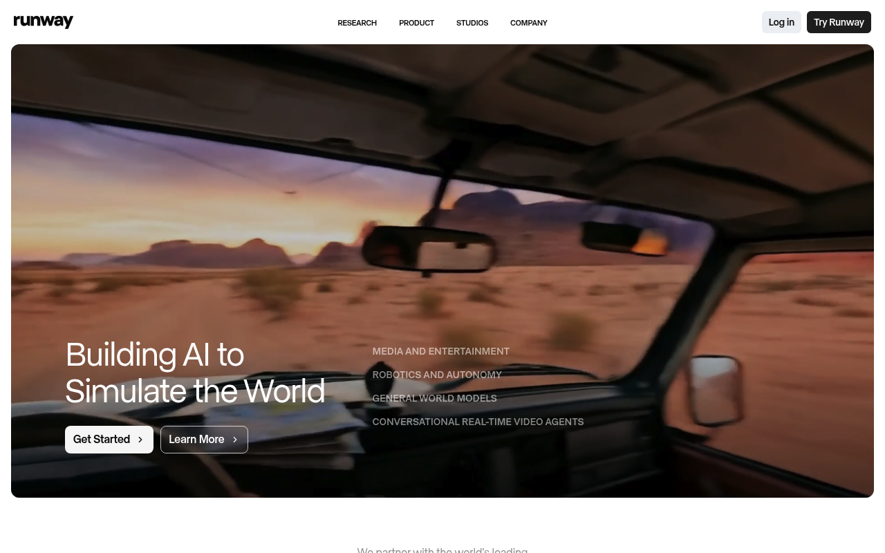 Screenshot of Runway - Create professional AI videos with Runway's Gen-4 technology. Transform text prompts and images into