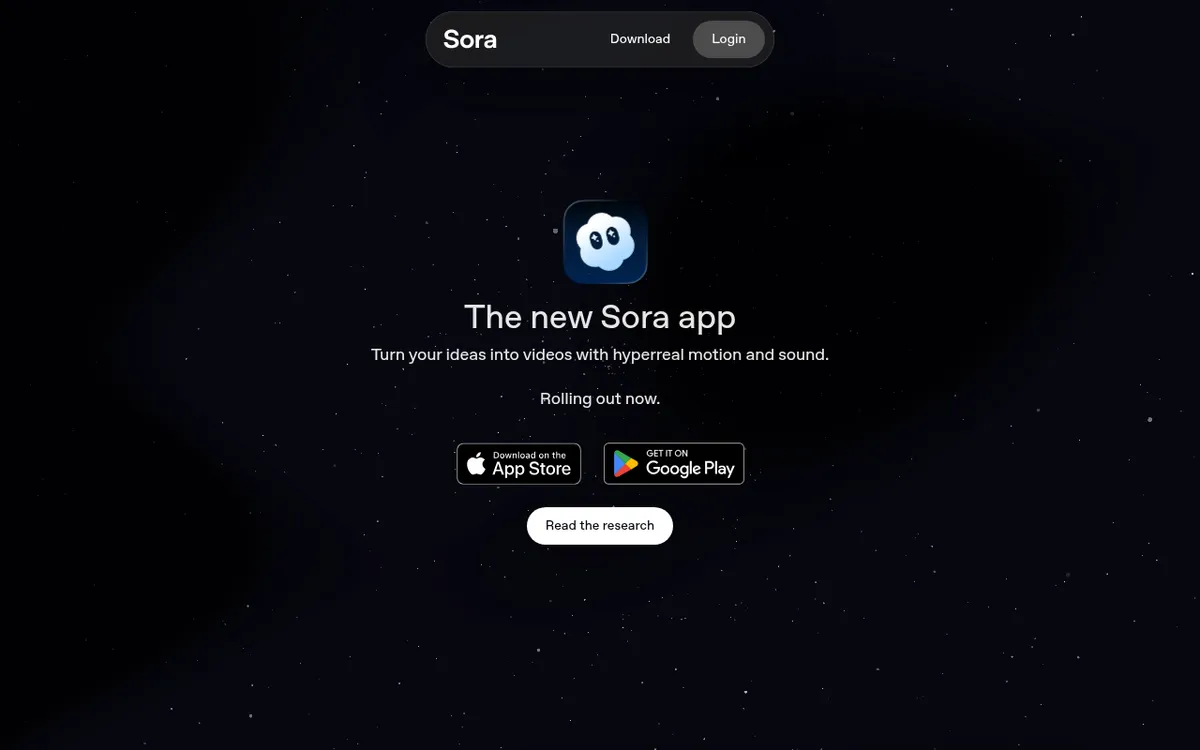 Screenshot of Sora - OpenAI's text-to-video model capable of generating realistic, minute-long videos from text prompts.