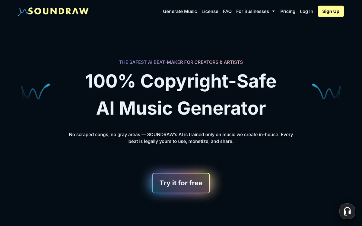 Screenshot of Soundraw - Generate unlimited royalty-free AI music tracks for commercial use with customizable mood, genre, an