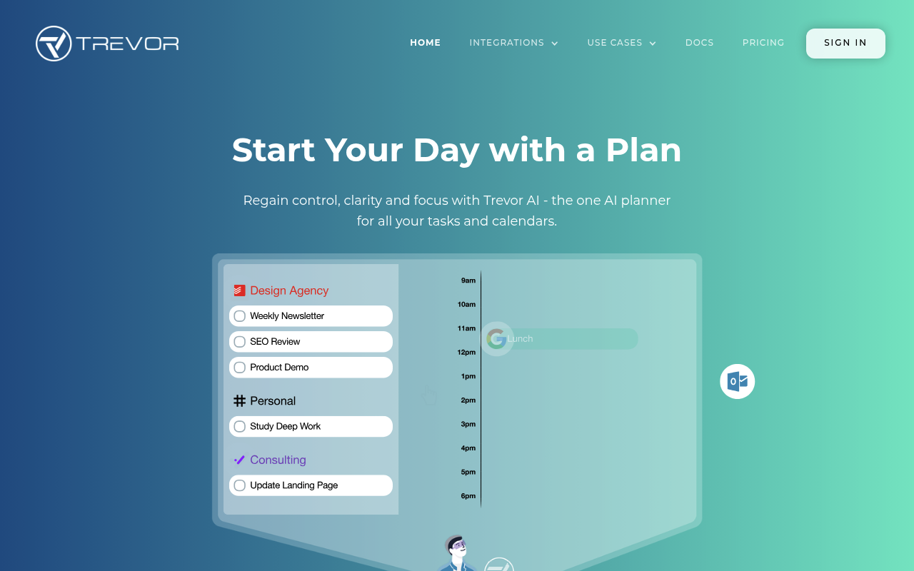 Trevor AI interface screenshot showing the main dashboard