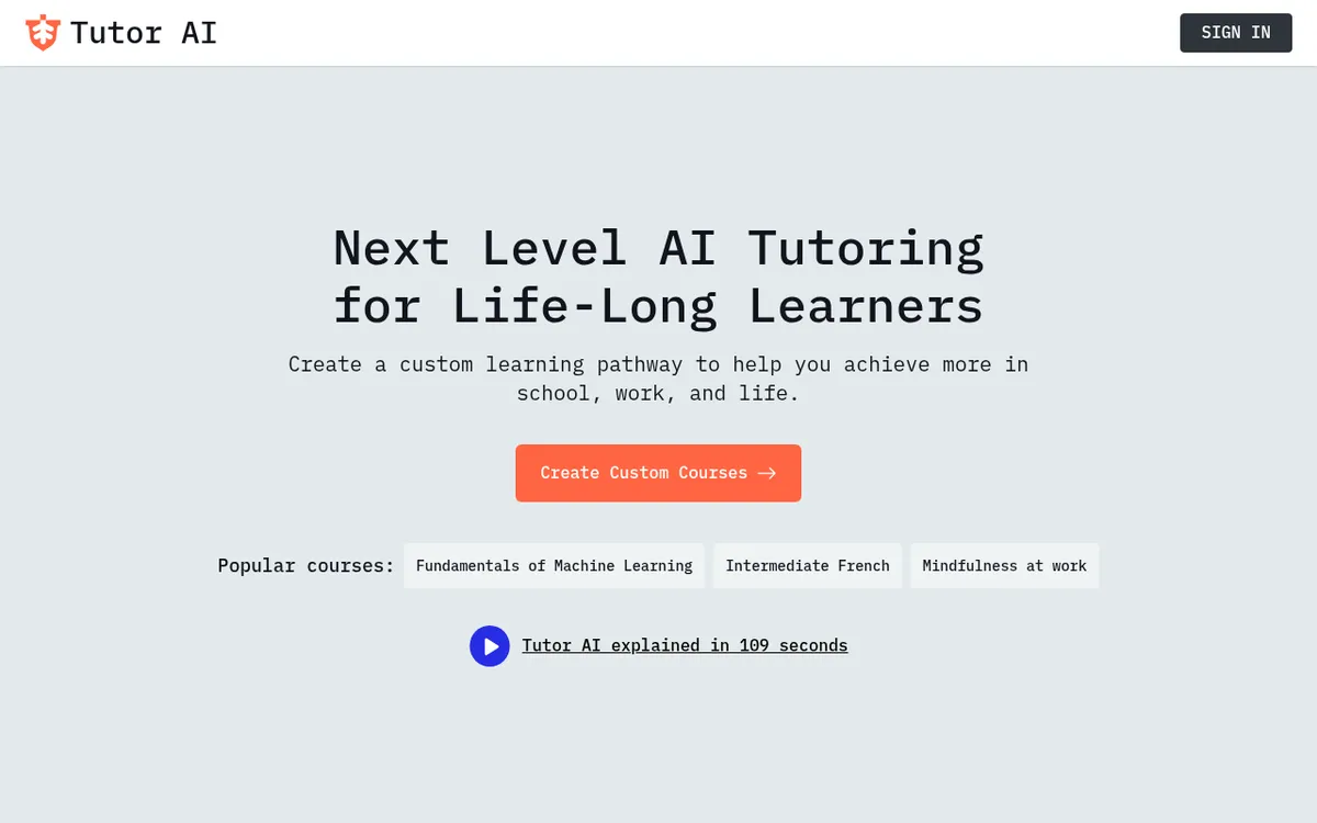 Screenshot of TutorAI - Create personalized AI-powered lessons and interactive learning content on any topic instantly. Gene