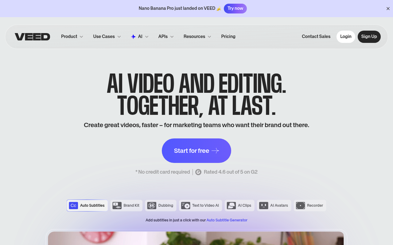 VEED.io interface screenshot showing the main dashboard