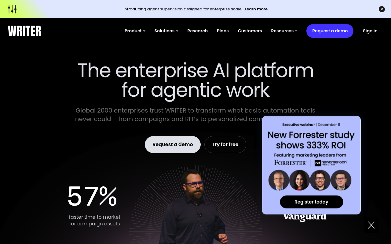 Writer interface screenshot showing the main dashboard